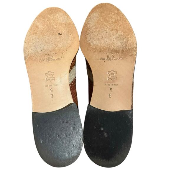 Vintage 80s-90s Phyllis Poland Two Tone Leather Linen Oxford Shoes Italy 9B - Picture 10 of 11